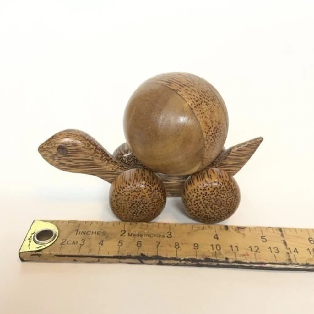 NWOB Turtle Push Toy Educational Wooden Toyon‎ Wheels With Rolling Ball On Top